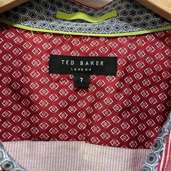 Ted baker mens red striped button down long sleeved collared shirt - Picture 5 of 14